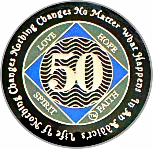 Miniatura 51 de (Años 1-55) NA Medallón de 7 años, plata, chapado en color azul, narcóticos cubiertos de epoxi Moneda anónima (NA 7 años medallón)