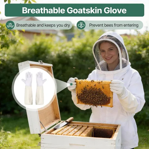 Miniatura 4 de Traje de abeja, traje de apicultura profesional de cuerpo completo con capucha de velo para hombres y mujeres, apicultor y principiantes con guantes