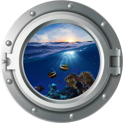 Miniatura 8 de Niwo ART - Calcomanía 3D de delfín A, ojo de buey marino bajo el agua, adhesivo de pared autoadhesivo para despegar y pegar (12 pulgadas)