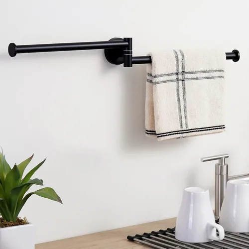 Miniatura 7 de KES Toallero giratorio negro de 9 pulgadas para baño, barra doble con giro de 2 brazos, para cocina, montado en la pared, de acero inoxidable SUS