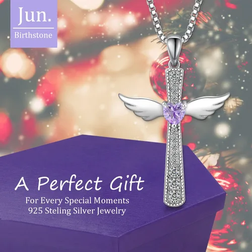 Miniatura 2 de Collar de cruz para mujer, plata de ley 925, joyería religiosa de piedra natal religiosa de Jesús