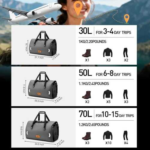 Miniatura 4 de OCKLILY Bolsa seca impermeable, bolsa trasera de motocicleta enrollable de 30 L con válvula de aire y correas de fijación rápida, bolsas de viaje