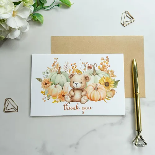 Miniatura 6 de Gooji Tarjetas de agradecimiento de calabaza de 4 x 6 pulgadas con sobres, tarjetas de agradecimiento para baby shower de otoño para niña