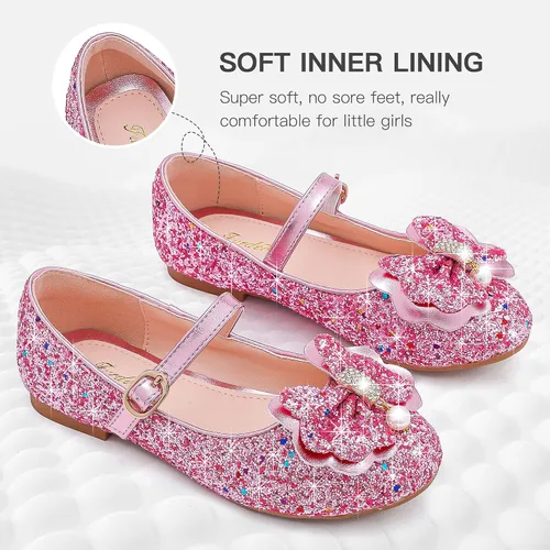 Miniatura 4 de Furdeour Zapatos de vestir para niñas, zapatos de ballet de princesa con purpurina para boda, fiesta, boda, fiesta, dama de honor, zapatos planos