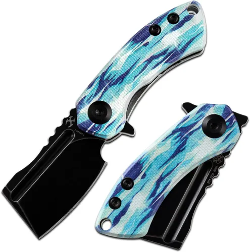 KANSEPT Knives Mini Korvid Cleaver Mini cuchillo de bolsillo para hombre, 1.45 pulgadas, hoja negra lavada a la piedra de 60.6 in, jade G10 con