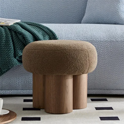 Miniatura 14 de MEETAKING Taburete pequeño y redondo para pies, reposapiés otomano Teddy de peluche de 16.54 pulgadas con patas antideslizantes, reposapiés de Gris