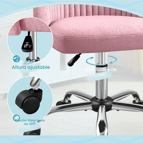 Miniatura 6 de Furniwell Silla de oficina sin brazos, bonita silla de escritorio moderna y ajustable giratoria para tocador, silla de computadora, sillas de Rosa