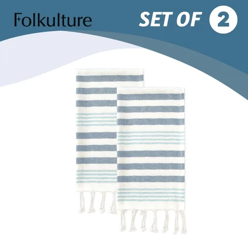 Miniatura 5 de Folkulture Juego de 2 toallas de mano turcas para baño, (16 x 30 pulgadas), 100% algodón, lujosas, lavables a máquina, bohemias, toallas de mano