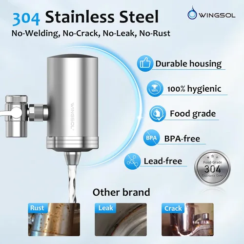 Miniatura 4 de WINGSOL WINGSOL - Filtro de agua de acero inoxidable para grifo de fregadero, NSF/ANSI 42, purificador de grifo giratorio de 360° reduce PFAS