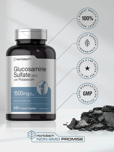 Miniatura 5 de Horbäach Sulfato de glucosamina 1500mg 240 comprimidos 2KCI con potasio Suplemento sin OMG y sin gluten