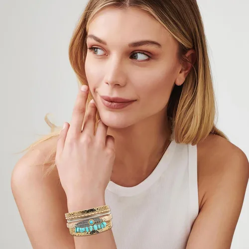 Miniatura 7 de Long tiantian Pulseras para mujer, joyería turquesa de moda para mujer, pulsera de múltiples hebras, pulseras de cuero para mujer, pulseras