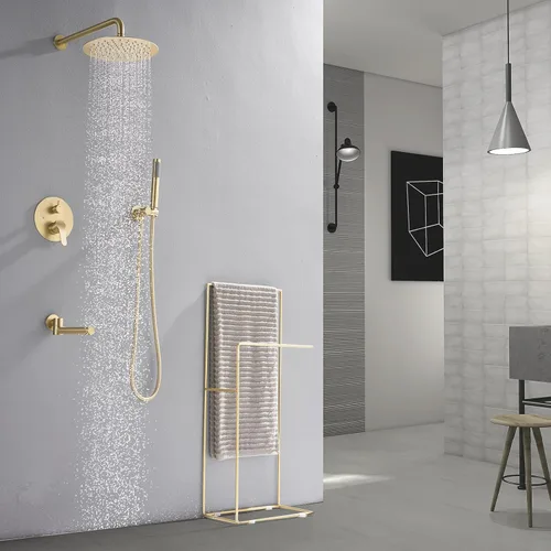 Miniatura 2 de DASAN DA-SS03BG-R10W - Juego completo de grifos de bañera, sistema de ducha de bañera dorado cepillado con boquilla de bañera, bañera y grifo