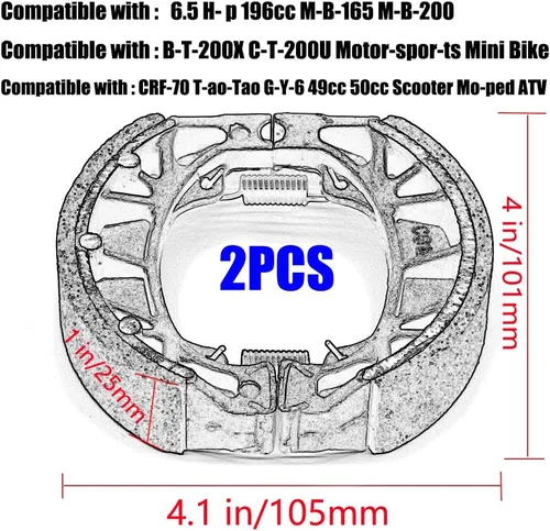 Miniatura 2 de Kucehiup CG125 Zapata de tambor de freno, 2 piezas, universal de 4.134 in, zapata para 6.5 Hp 196cc MB165 MB200 BT200X CT200U Motorsports Mini Bike