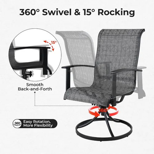 Miniatura 4 de Grand patio Juego de 2 sillas de comedor giratorias para exteriores, juego de balancines de malla de 360 grados para terraza, jardín trasero