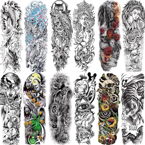 Miniatura 7 de Aresvns Tatuajes temporales de brazo completo para hombres y mujeres (19 x 7 pulgadas), tatuajes de manga impermeable y de larga duración