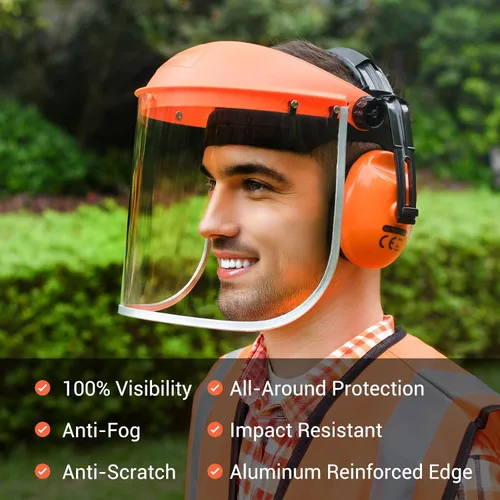 Miniatura 8 de Escudo facial de seguridad con combinación de protección auditiva, viene con malla y visera transparente para moler carpintería