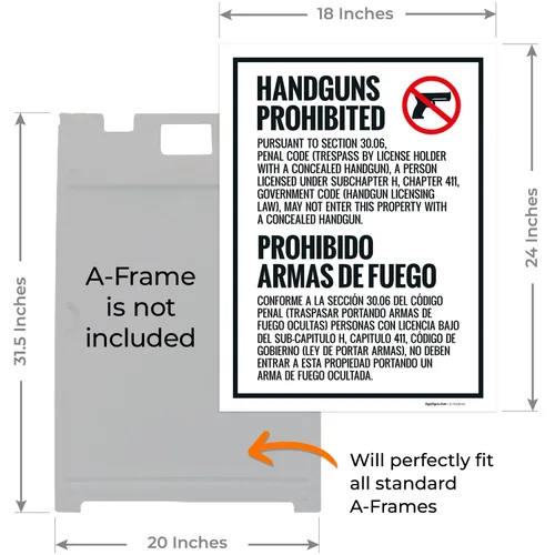 Miniatura 3 de Concealed Carry Prohibited Texas Penal Code Section 3007 Bilingual Sidewalk Sign Kit, 18x24 Inches, Replacement Panels (2 Pack) 160 Mil Thick