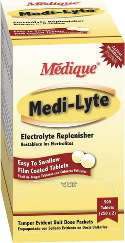 Medique Medi-Lyte Reponedor de electrolitos, alivio rápido del calor, estrés, fatiga y calambres musculares, tabletas fáciles de tragar, 500