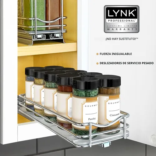 Miniatura 8 de LYNK PROFESSIONAL® Organizador de especias extraíble para armarios de cocina interiores - 4-3/8 pulgadas de ancho - cajón deslizante - Estante