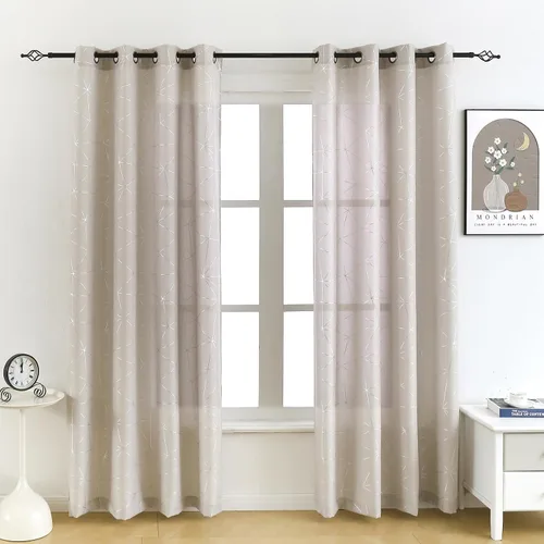 Miniatura 15 de Taisier Home Paneles de Cortinas de Ventana de Lino Dorado con Ojales Estampado de Lámina de Azulejos Geométricos Marroquíes Metálicos Cortinas