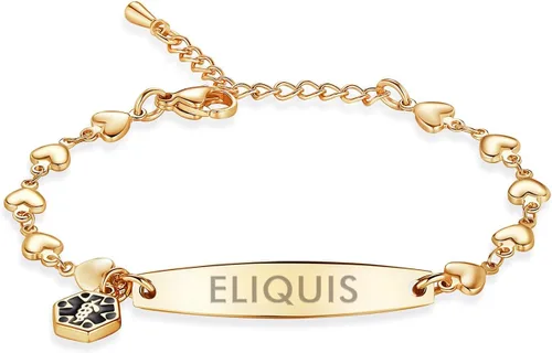 Miniatura 18 de mnmoom Pulseras de alerta médica para mujeres 6.5-8 pulgadas ajustables corazón links pulseras médicas con grabado