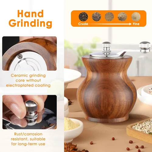 Miniatura 2 de Molinillo de pimienta, molinillo de pimienta de madera clásico para cocina, molinillo de pimienta manual de madera y acrílico, molinillo de sal