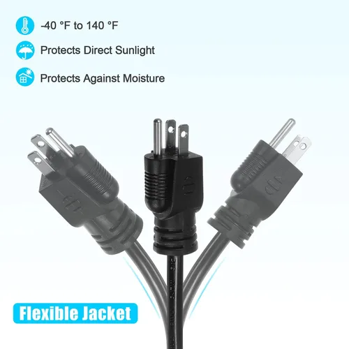Miniatura 4 de PATIKIL Cable de alimentación de CA, 5 pies 12 AWG, cable de fuente de alimentación de repuesto de 3 clavijas 5-15P para aparato de CA universal