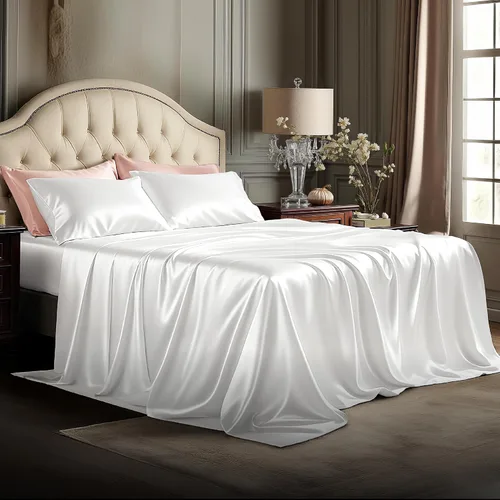 Miniatura 22 de Bedsure - Sábanas de satén tamaño matrimonial, sedosas, suaves, resistentes a la decoloración y a las arrugas, beneficiosas para el cabello