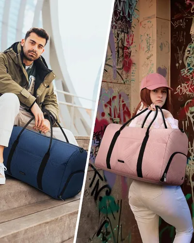 Miniatura 2 de BAGSMART - Bolsa de viaje grande, bolsa de mano para fin de semana, para hombres y mujeres, con compartimento para zapatos, rosa-2 piezas