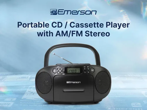 Miniatura 9 de Emerson Reproductor de CD portátil Boombox con reproductor de cassette combo, grabadora de cinta, radio AM/FM, AUX, conector para auriculares