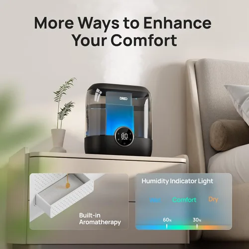 Miniatura 5 de Dreo Humidificadores de llenado superior de 6 L para dormitorio, tiempo de funcionamiento de 60 horas, 28 dB, silencioso, humidificadores de aire