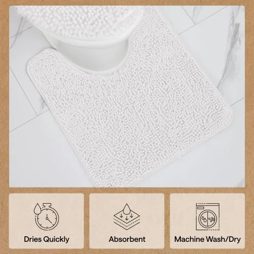 Miniatura 7 de GORILLA GRIP - Juegos de alfombras de baño, juego de 2 alfombras de felpilla suave, alfombra base para inodoro y alfombra de 30 x 20 pulgadas, Blanco