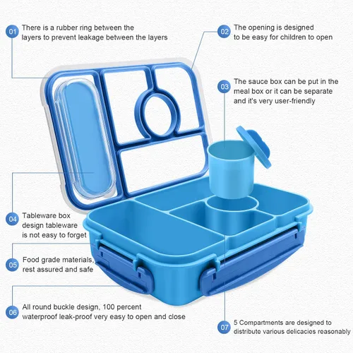 Miniatura 2 de Amathley Caja Bento para Adultos y Niños, Contenedores de Almuerzo para Adultos/Niños/Niños Pequeños, Caja de Almuerzo Bento de 5 Compartimentos
