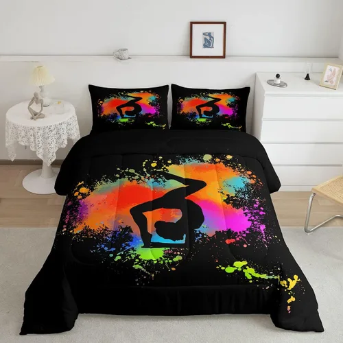 Miniatura 12 de Erosebridal Juego de ropa de cama de calavera de vaca bohemia tamaño individual para vaquero occidental, diseño de cactus y esqueletos negros, juego