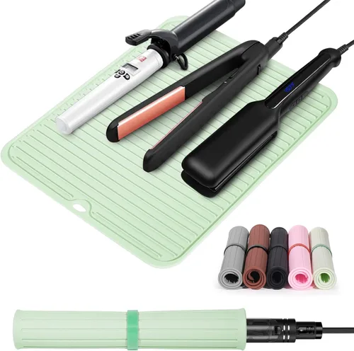 Miniatura 10 de Alfombrilla grande de silicona resistente al calor para herramientas de cabello: rizador, plancha, alisador de pelo - Funda portátil