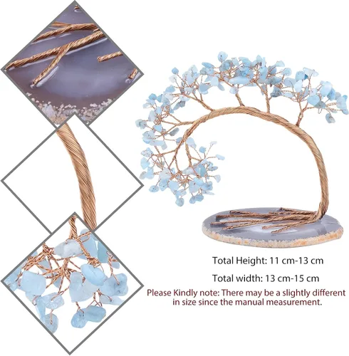 Miniatura 3 de SUNYIK Árbol de dinero de aguamarina curativa, árbol bonsái de cristal Fengnshui hecho a mano con base de ágata para suerte de riqueza, decoración