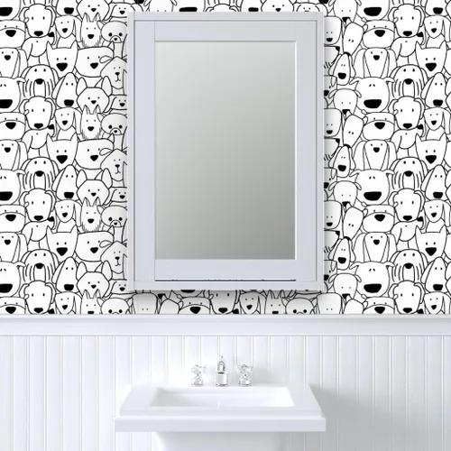 Miniatura 9 de Papel tapiz para despegar y pegar, diseño de garabatos de perro, negro, blanco, rescate, cachorro, amante de las mascotas, papel tapiz extraíble