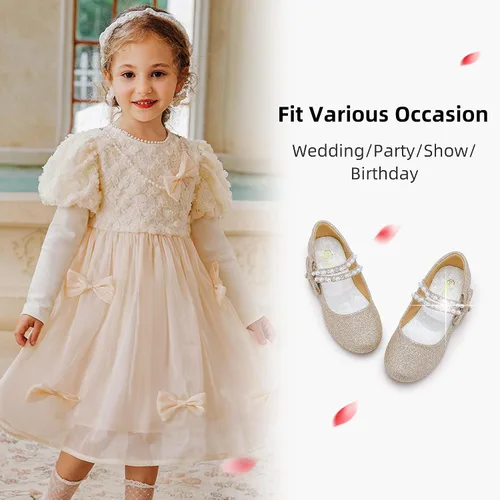 Miniatura 5 de Parrosoo Zapatos de vestir para niñas, zapatos Mary Jane, zapatos de ballet, zapatos de tacón bajo para niña, escuela, princesa, zapatos de boda