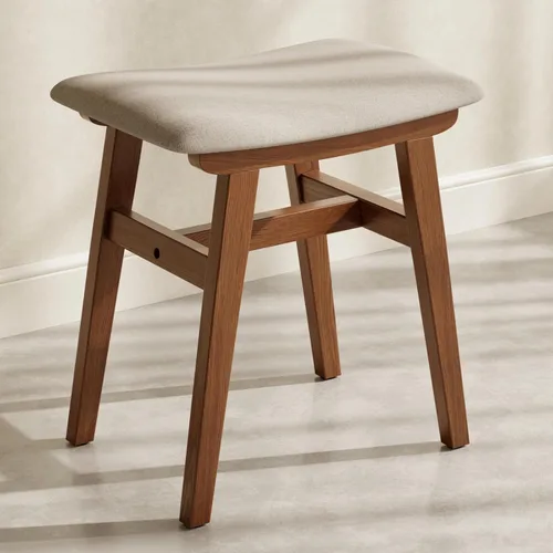 Miniatura 12 de Muwuele Taburete de tocador de madera maciza, silla de maquillaje compacta con cojín de sillín, asiento de esponja de alto rebote cubierto de lino