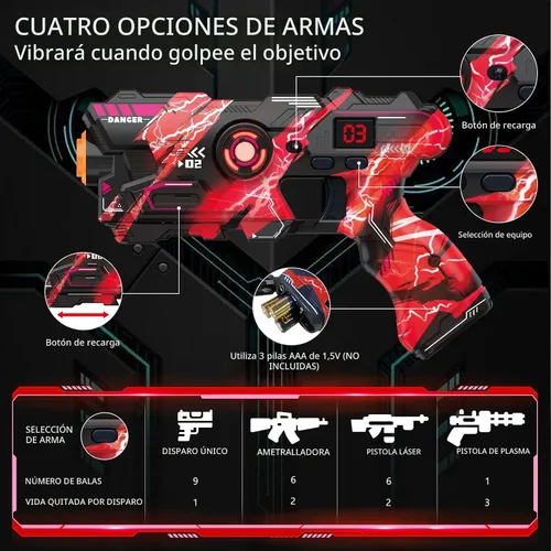 Miniatura 4 de Juego de 2 pistolas láser con pantalla LED digital, chalecos láser Inoor para exteriores, para niños de 8, 9, 10, 11 y 12 años en adelante