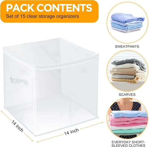 Miniatura 2 de Newwiee 15 cubos transparentes de almacenamiento de 14 x 14 x 14 pulgadas, organizador de cubos de plástico con cremallera, organizador plegable
