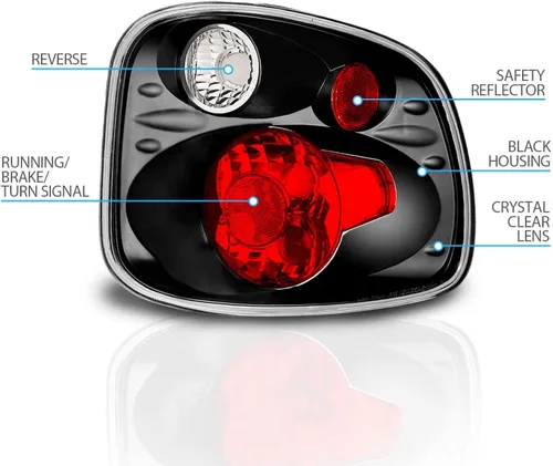 Miniatura 4 de AmeriLite para Ford F-150 Flareside 2001-2003, juego de luces traseras de repuesto Euro Black, lámpara de freno, par - lado del pasajero y del Negro