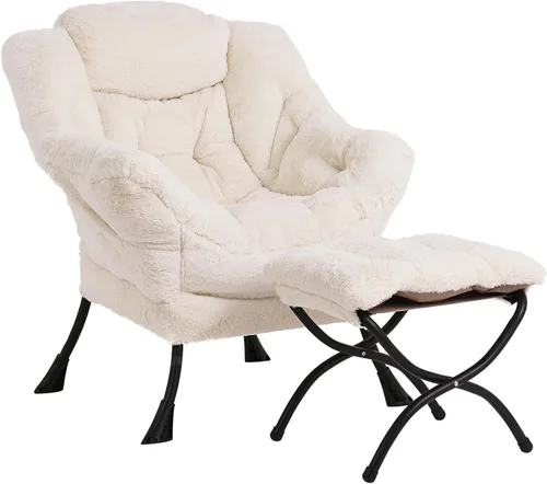 Miniatura 13 de LITA - Silla perezosa con otomana, sofá tapizado de ocio moderno de acento, silla de lectura contemporánea de salón con reposabrazos y bolsillo