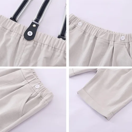 Miniatura 8 de Conjunto de traje de caballero de manga corta para bebé niño con corbatín + pantalones cortos con tirantes y pantalones cortos para bautizo festivo