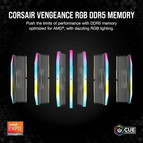 Miniatura 2 de CORSAIR VENGEANCE RGB DDR5 64 GB (2 x 32 GB) DDR5 6000 MHz CL40 AMD EXPO Intel XMP iCUE Memoria de computadora compatible - Gris (CMH64GX5M2B6000Z40)