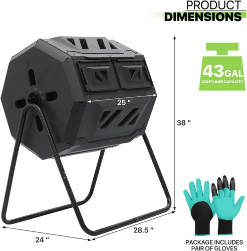 Miniatura 3 de Magshion Vaso de compostaje de cámara de 43 galones para exteriores, contenedores de compostaje de alto volumen para jardín con puertas correderas