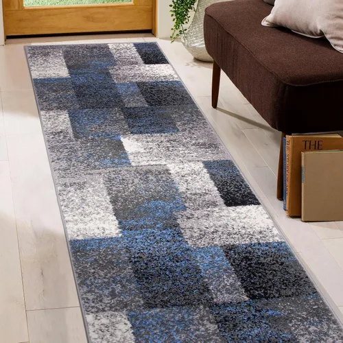Miniatura 5 de Rugshop - Alfombra de corredor con diseño de cuadros, azul envejecida y moderna, no desprende pelos, para pasillo, entrada y cocina, 2 pies x 7 pies