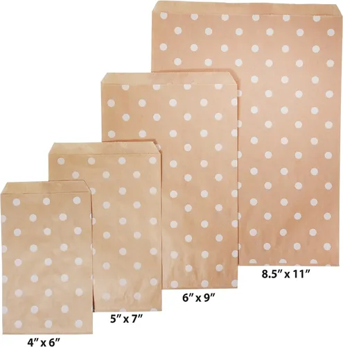 Miniatura 5 de CuteBox Bolsas de regalo de papel plano blanco con lunares (6 x 9 pulgadas) para mercancía, manualidades, recuerdos de fiesta, venta al por menor