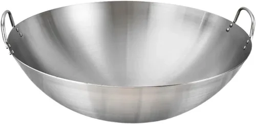 Tofficu Wok de acero inoxidable de 12 pulgadas de doble mango redondo inferior sartén para freír cocinar cocina china uso