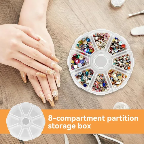 Miniatura 2 de Organizador de cajas divisoras de joyería de 8 rejillas, contenedor redondo de plástico transparente para almacenamiento de joyas, arte de uñas